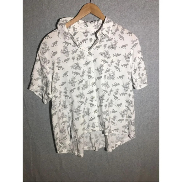Womens Jane and Delancey Button Up Blouse Leopard Polka Dot Leaves Casual Trendy - Picture 1 of 4